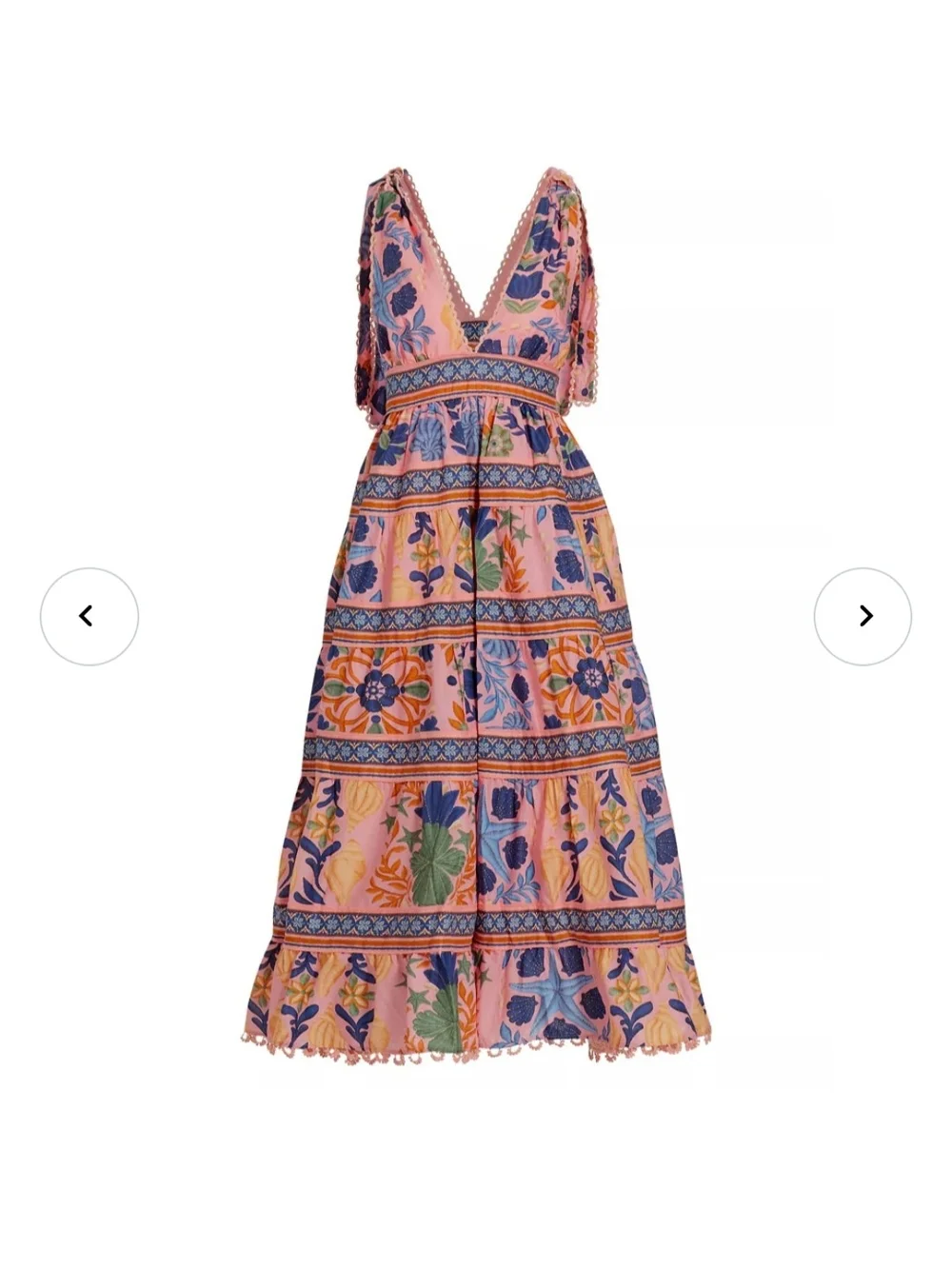 Farm Rio Seashell Tapestry Tiered Pink Midi Dress - Picture 5 of 11